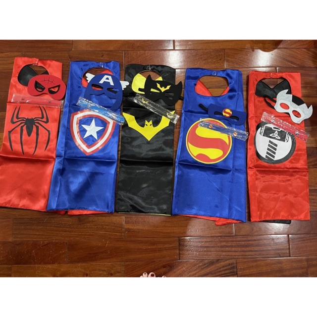 Set Áo Choàng Siêu Anh Hùng + Mặt Nạ + Vòng Tay Cho Bé Hóa Trang Thành Những Chiến Binh Marvel
