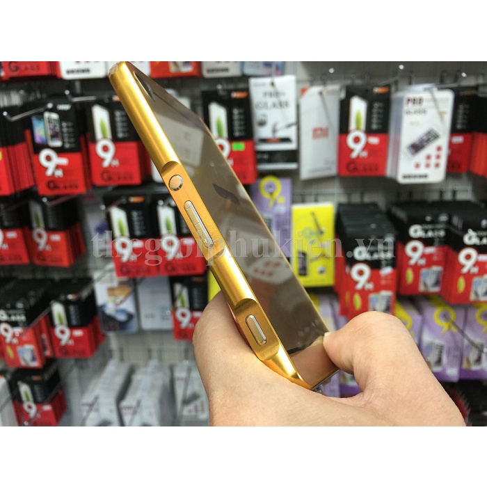 Ốp lưng phay Sony Xperia XA bo tròn, chống sốc tráng gương viền kim loại