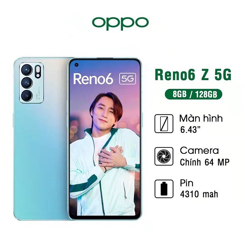 Điện thoại Oppo Reno 6Z 5G Ram 8G/128GB camera 64MP màn Amoled full HD+ sạc nhanh hệ thống làm mát hàng chính hãng