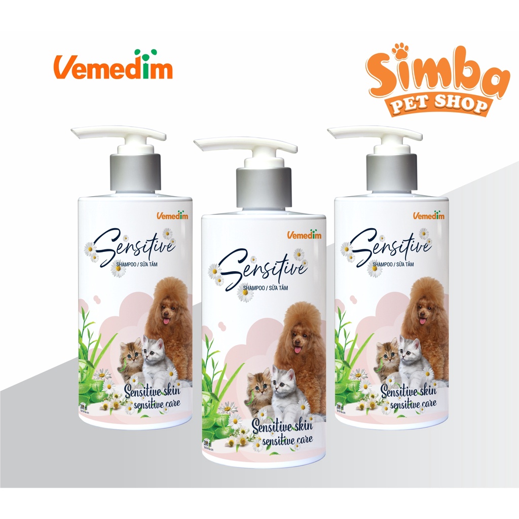 Sữa tắm chó mèo - Sensitive Shampoo - chuyên dùng cho da nhạy cảm - Vemedim - tinh chất hoa cúc, lô hội, vitamin E, B5