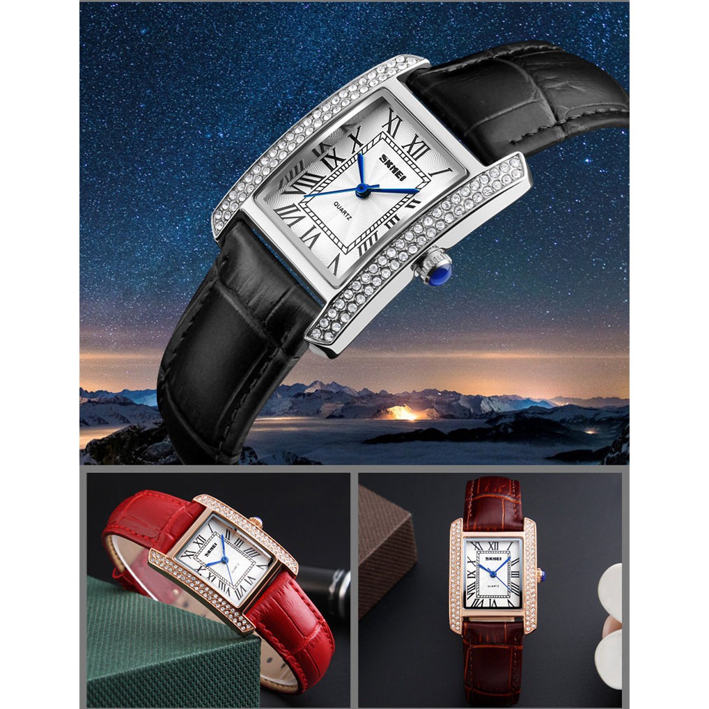 Đồng hồ nữ SKMEI chính hãng thời trang dây da mặt vuông viền đá sang trọng SMW08-SHOP NGỌC HUYỀN | BigBuy360 - bigbuy360.vn