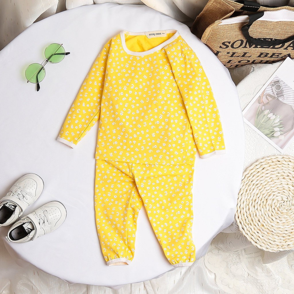 Bộ Thu Đông Cho Bé  Bộ Minky Mom Chery Dài Tay Cho Bé Trai Bé Gái Chất Cotton Cao Cấp Siêu Co Giãn Thấm Hút Mồ Hôi Tốt