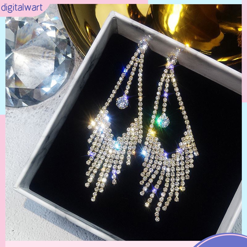 Cặp bông tai dạng thả hình học đính đá thời trang cho nữ