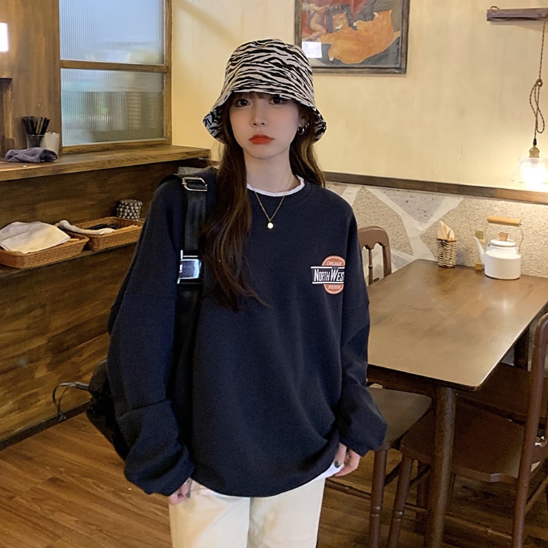 Áo Sweatshirt IELGY dài tay dáng rộng và mỏng dài trung bình in họa tiết chữ thời trang đường phố Hàn Quốc