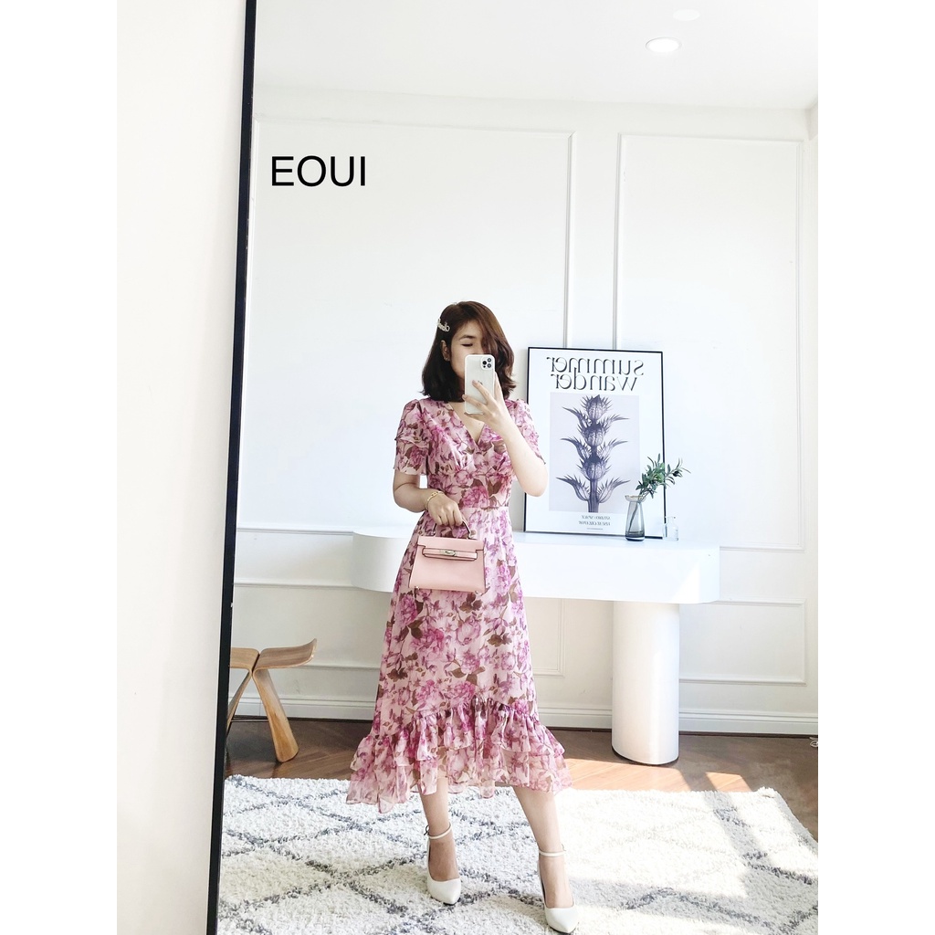 Đầm maxi cao cấp EOUI chất tơ mịn màng nhún ngực bèo 2 tầng, cho nàng đi chơi, du lịch, dạo phố