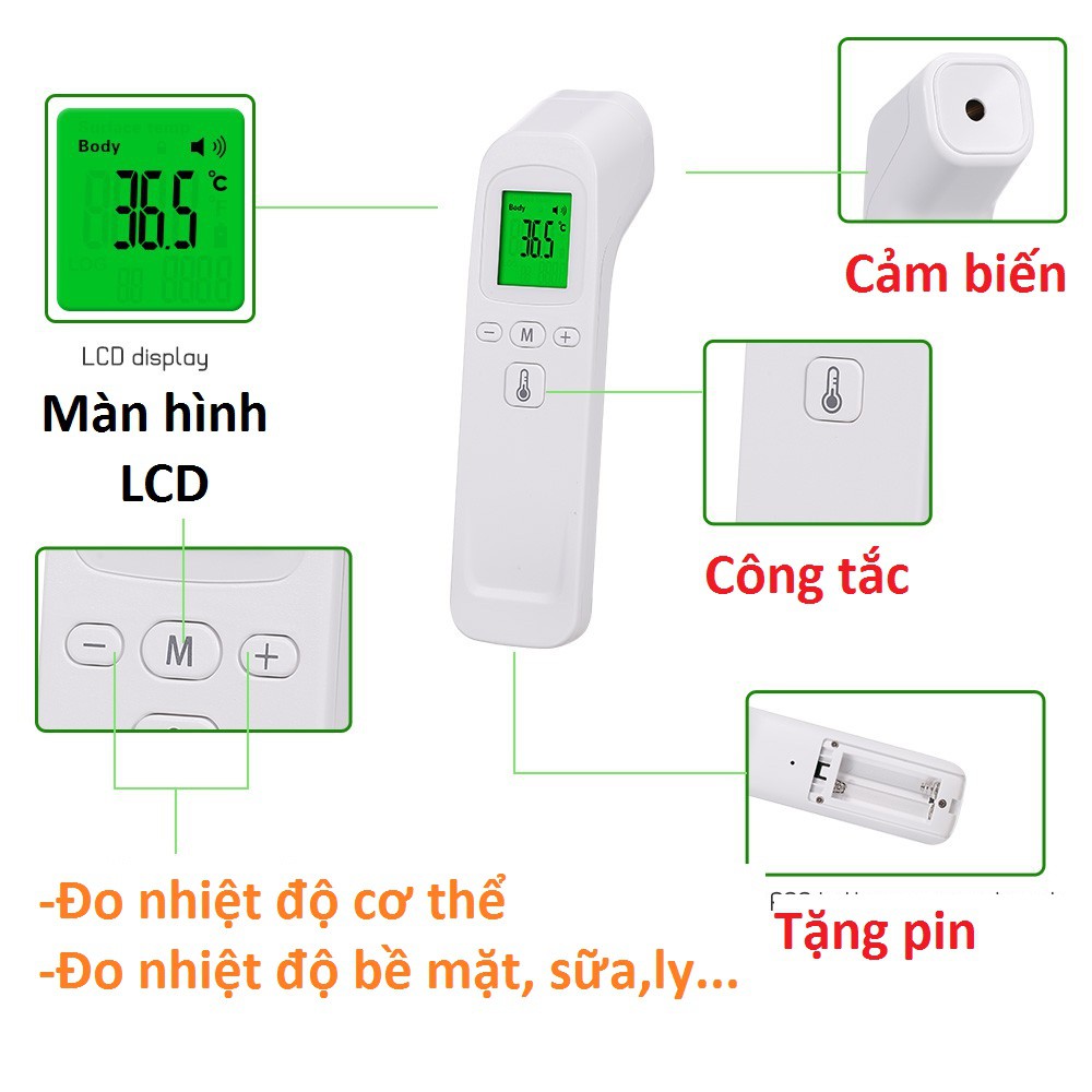 Nhiệt kế điện tử -nhiệt kế hồng ngoại độ chính xác cao - màn hình LED- hỗ trợ đo nhiệt độ cơ thể và đồ vật chuẩn xác