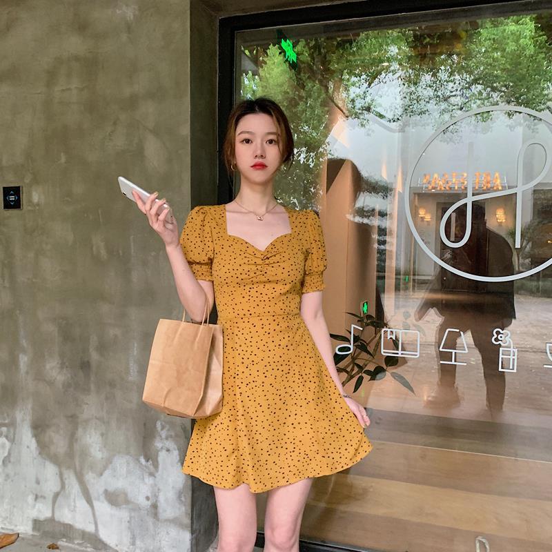 Đầm Hoa Cổ Vuông Tay Phồng Thời Trang Mùa Hè Kiểu Pháp Cổ Điển Mới Cho Nữ