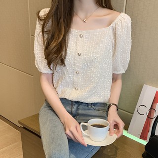 Áo Sơ Mi Tay Ngắn Cổ Vuông Phong Cách Retro Thời Trang Cho Nữ