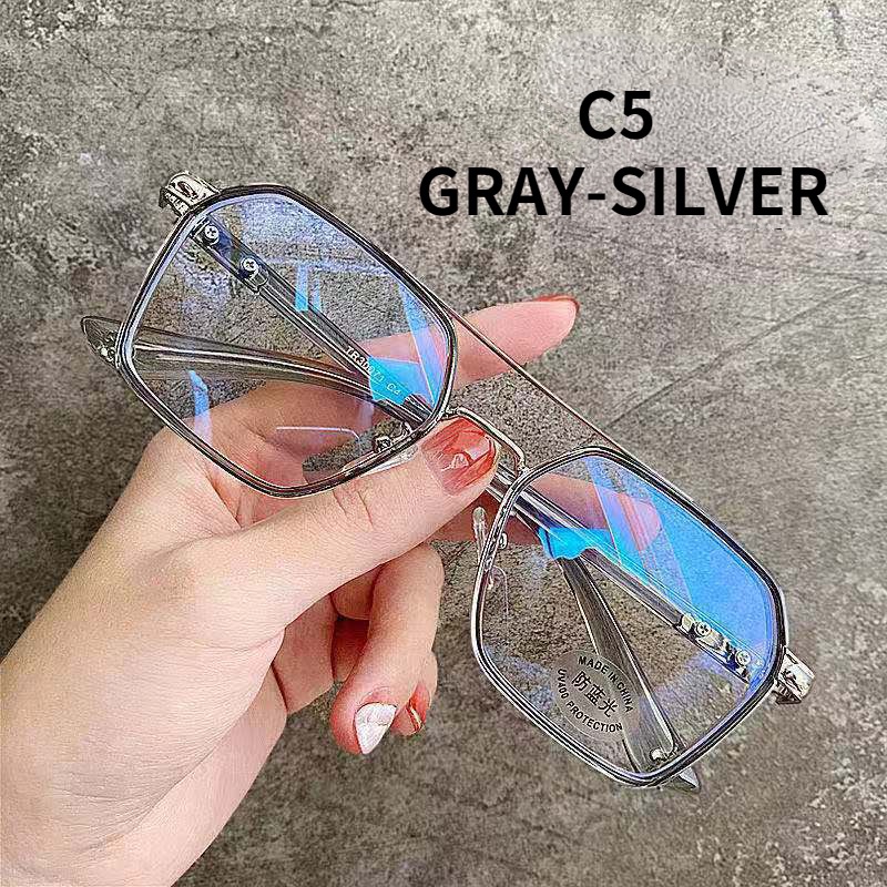 【Replaceable lenses】COD (AIMURUSI) Mắt Kính Gọng Kim Loại Chống Ánh Sáng Xanh Phong Cách Retro Thời Trang