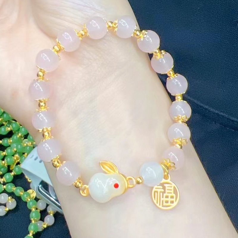 Vòng Tay Hạt Ngọc Bích Đỏ Hình Thỏ Thời Trang Cao Cấp Thích Hợp Làm Quà Tặng Valentine