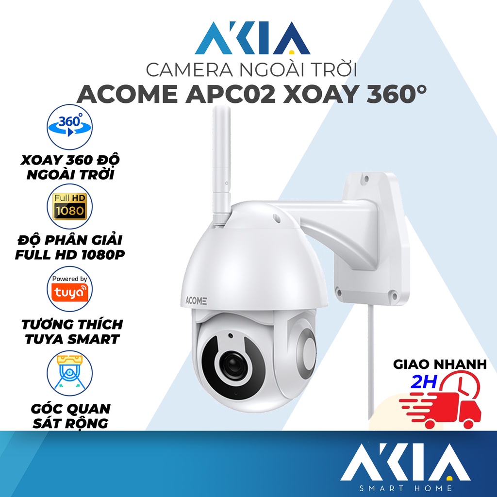 Camera ngoài trời ACOME APC02 - Kết nối wifi, xoay 360 độ, quay full hd 1080p, tương thích Tuya Smart Life