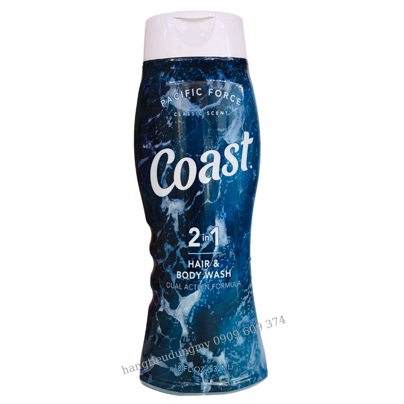 Sữa Tắm Coast - Dầu Tắm Gội Coast Mỹ 2 in 1 Coast Hair &amp; Body Wash Classic Scent Pacific Force 532ml