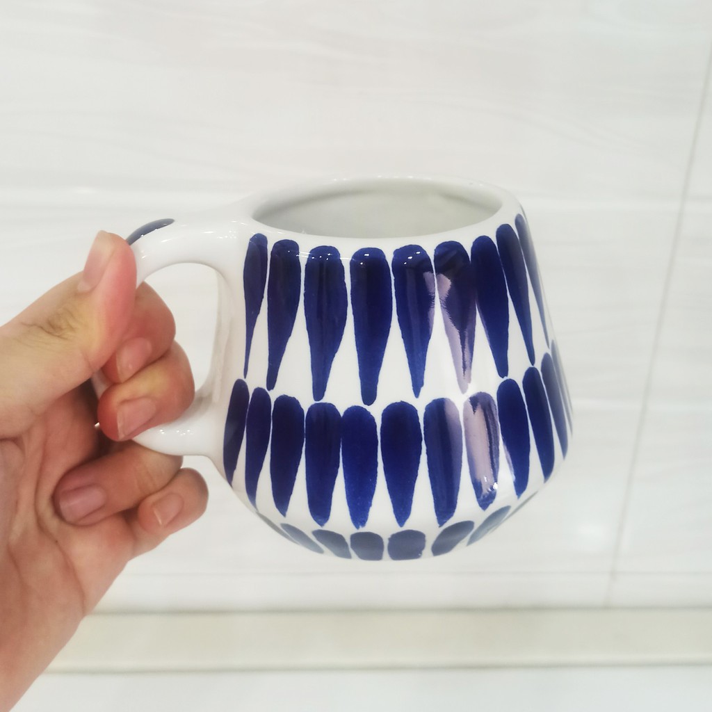 Ly gốm xanh họa tiết giọt nước | Tách cà phê gốm có quai - Ceramic cup with water drop