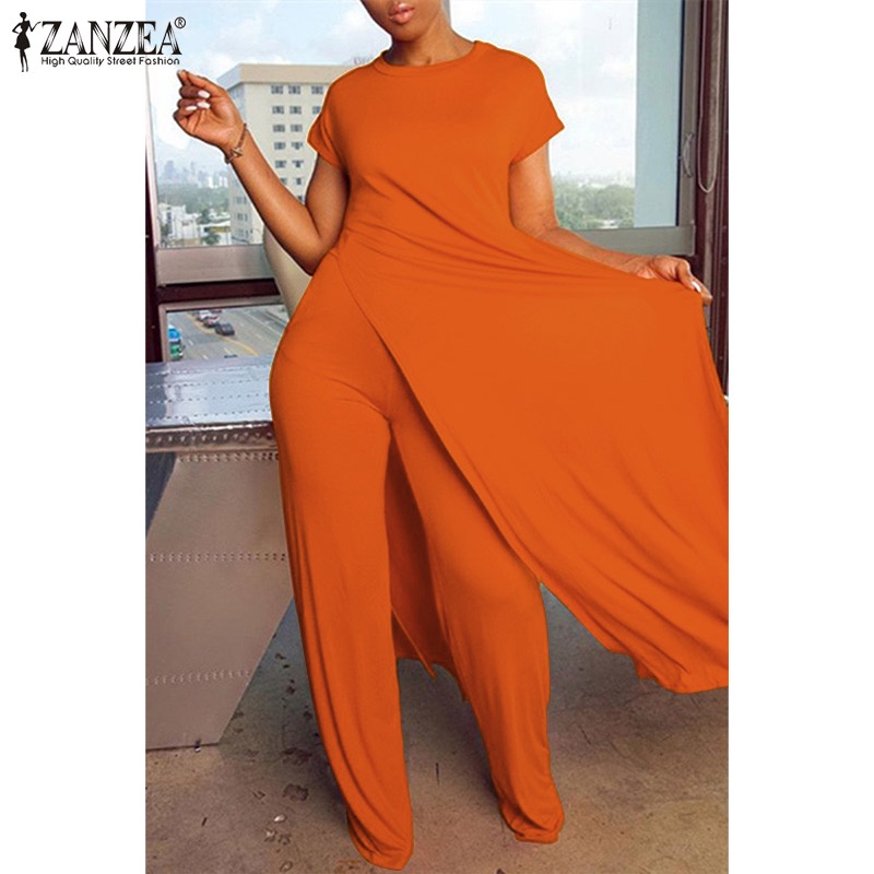 Set áo thun tay ngắn cổ tròn + quần đùi zanzea lưng co giãn thoáng mát thời trang nữ