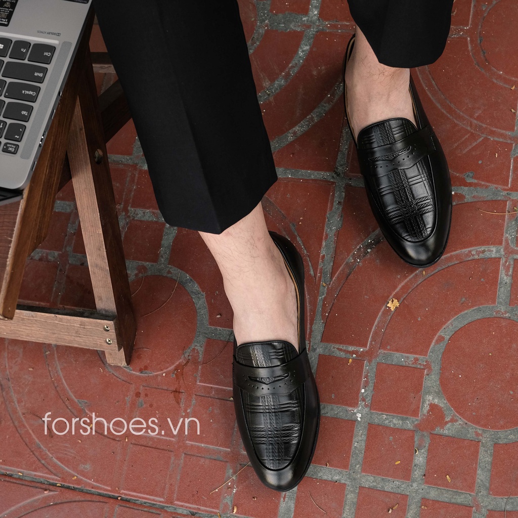 Giày tây nam FOR da bò thật dập vân kẻ độc đáo PLF21