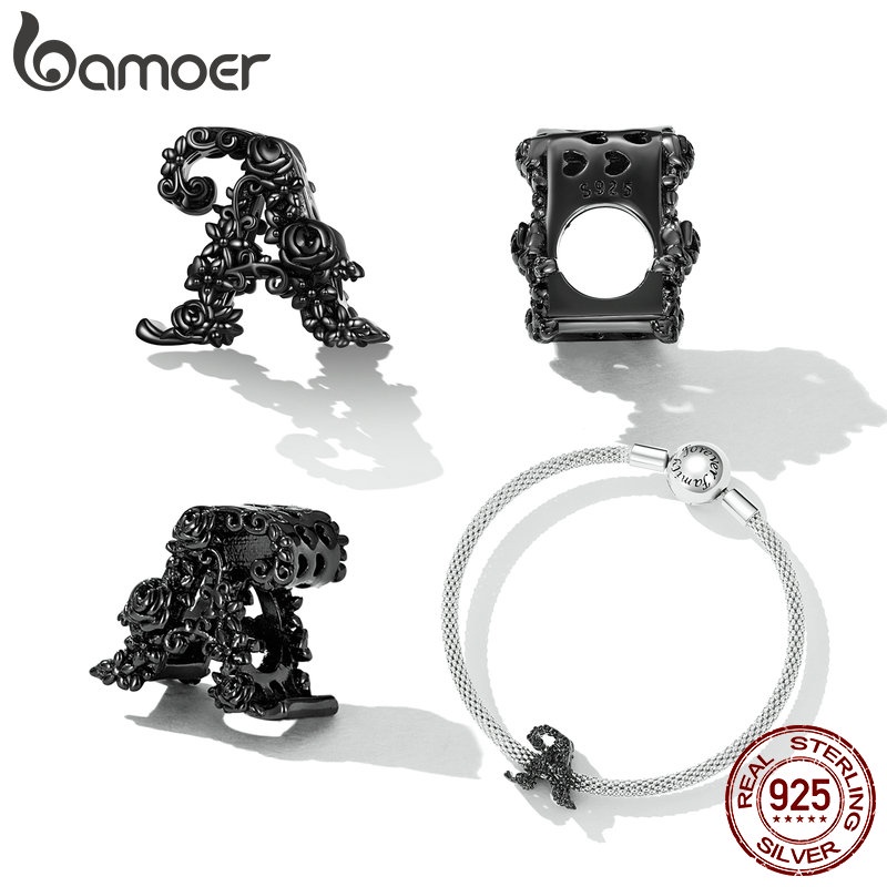 Mặt vòng tay BAMOER bạc 925 hình trái tim/ hoa hồng/ bướm chữ cái DIY dành cho nữ