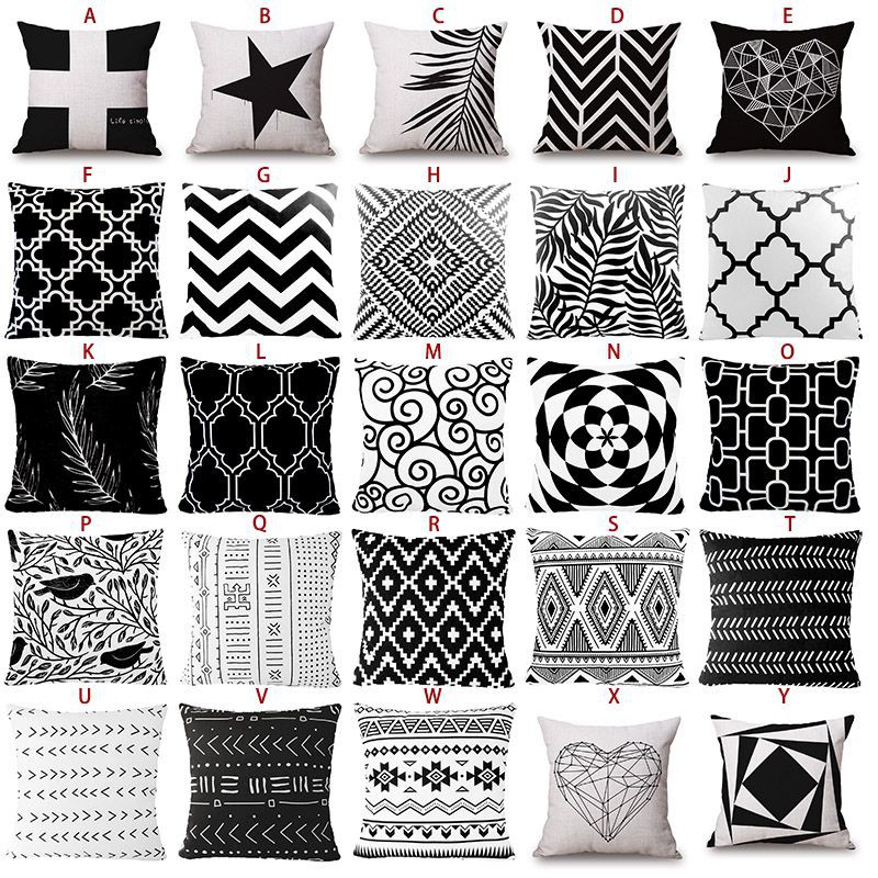 2022 Geometric Cushion Cover Home Sofa Decor Black and White Linen Pillow Case