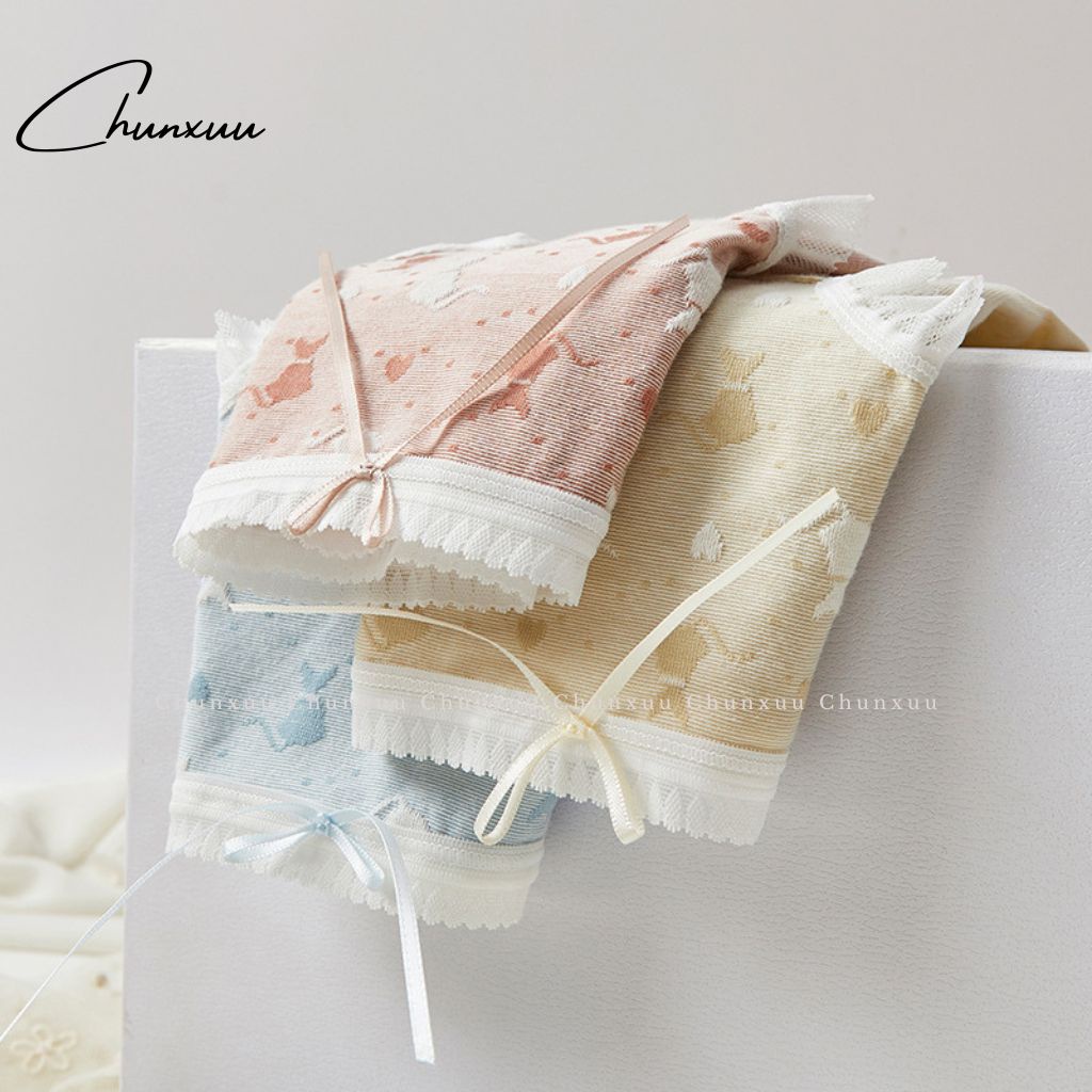 Quần lót nữ cotton cao cấp CHUNXUU, họa tiết mèo phối viền ren dễ thương - QC85