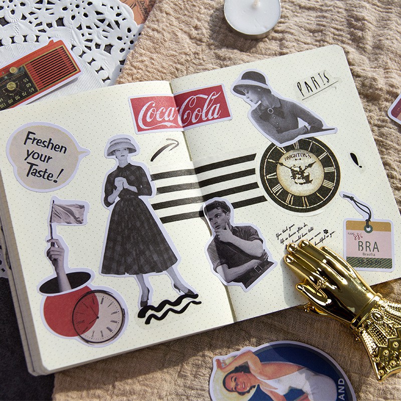Bộ 60 miếng dán trang trí sổ tay phong cách retro châu âu