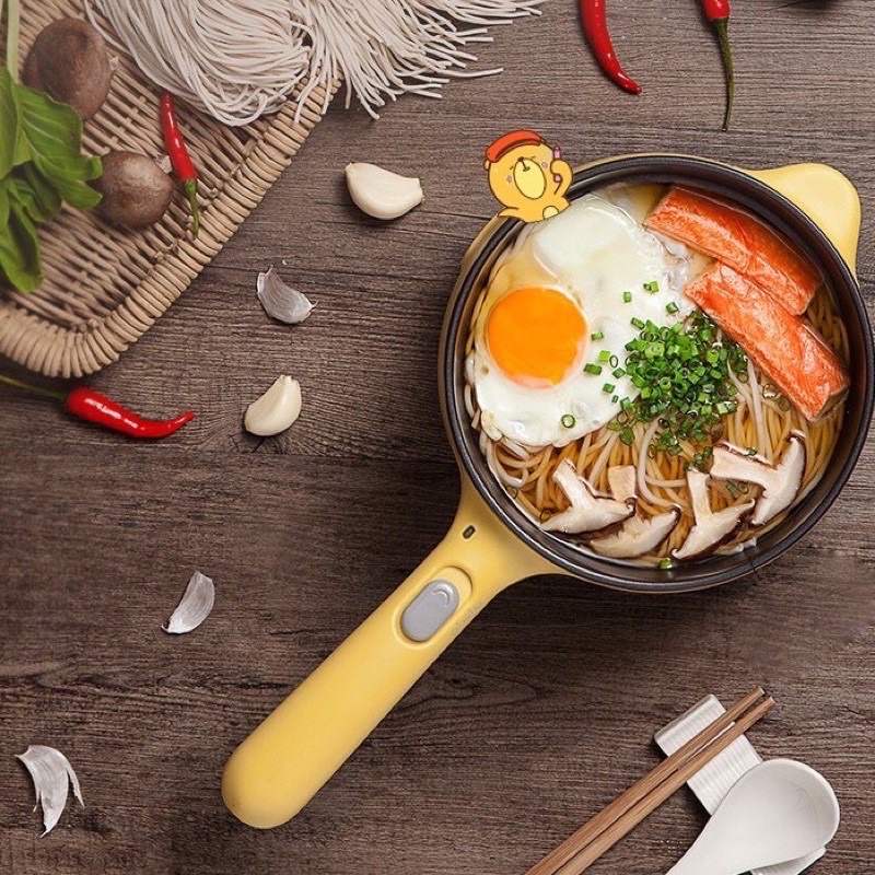 Nồi điện mini đa năng, ca nấu mỳ, chiên xào lẩu hấp Bear màu vàng,  bảo hành 1 năm.