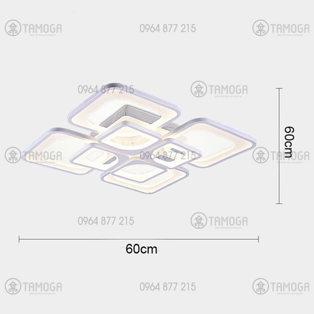 Đèn trang trí trần nhà, đèn trang trí ốp trần mâm hình vuông hiện đại TAMOGA 4 chế độ màu - 8 cánh - Mã DM 101