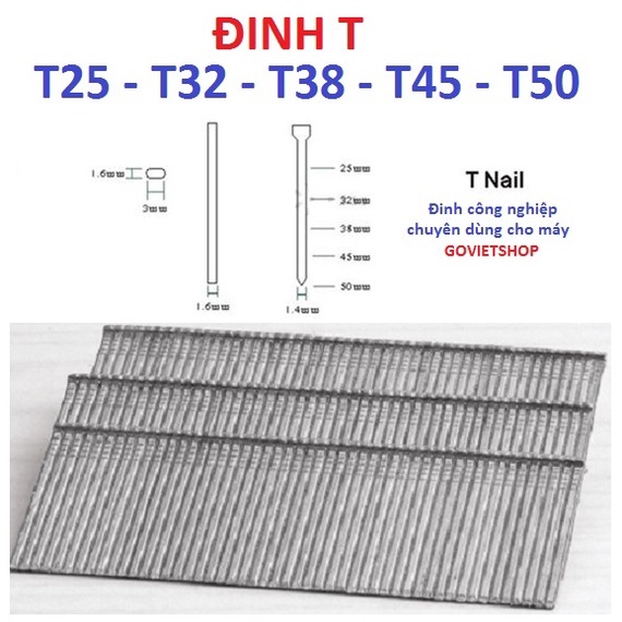 Đinh ghim T25 - T32 - T38 - T45 - T50, hộp 2500 cây đinh T bắn gỗ công nghiệp, Ghim T bấm gỗ thùng pallet, Kim T bắn gỗ