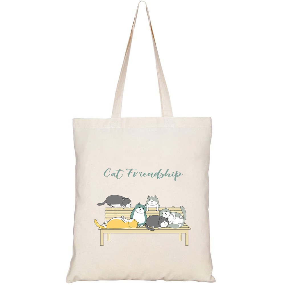 Túi vải tote canvas HTFashion in hình handdrawn cute cat friendship cartoon HT159