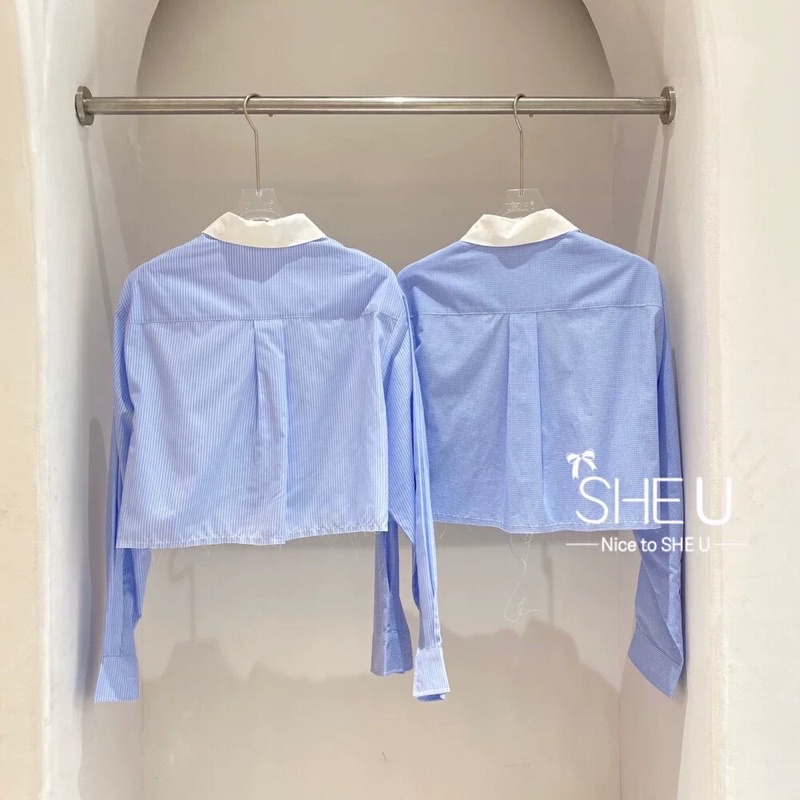 Áo Sơmi Croptop Kẻ Bánh Bèo Theday