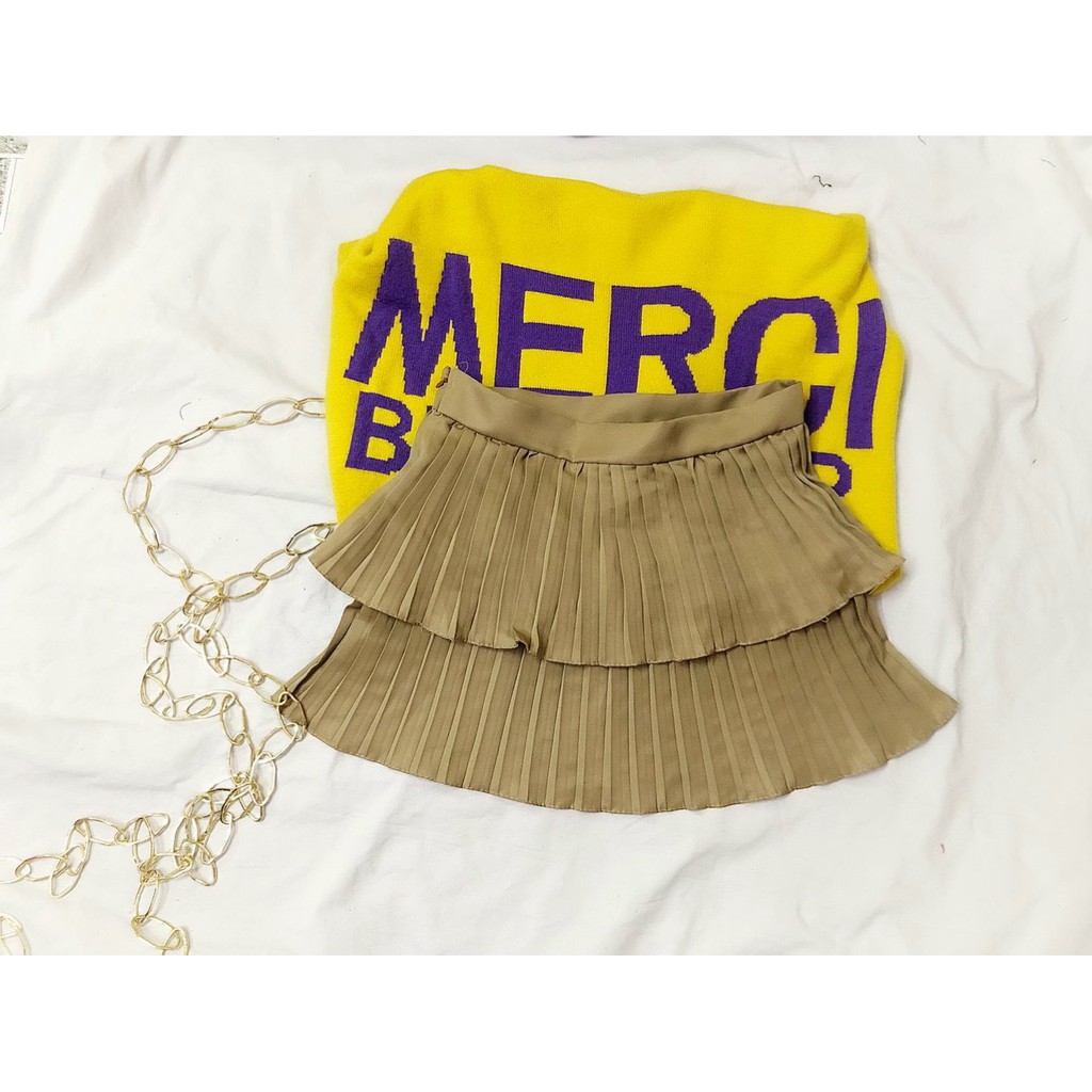 Chân váy voan dập ly 2 tầng xinh ảnh thật