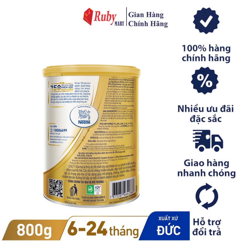 [Date T11/24] Sữa Bột Nestle NAN Supreme Pro 2 - Hộp 800gr Dễ Uống