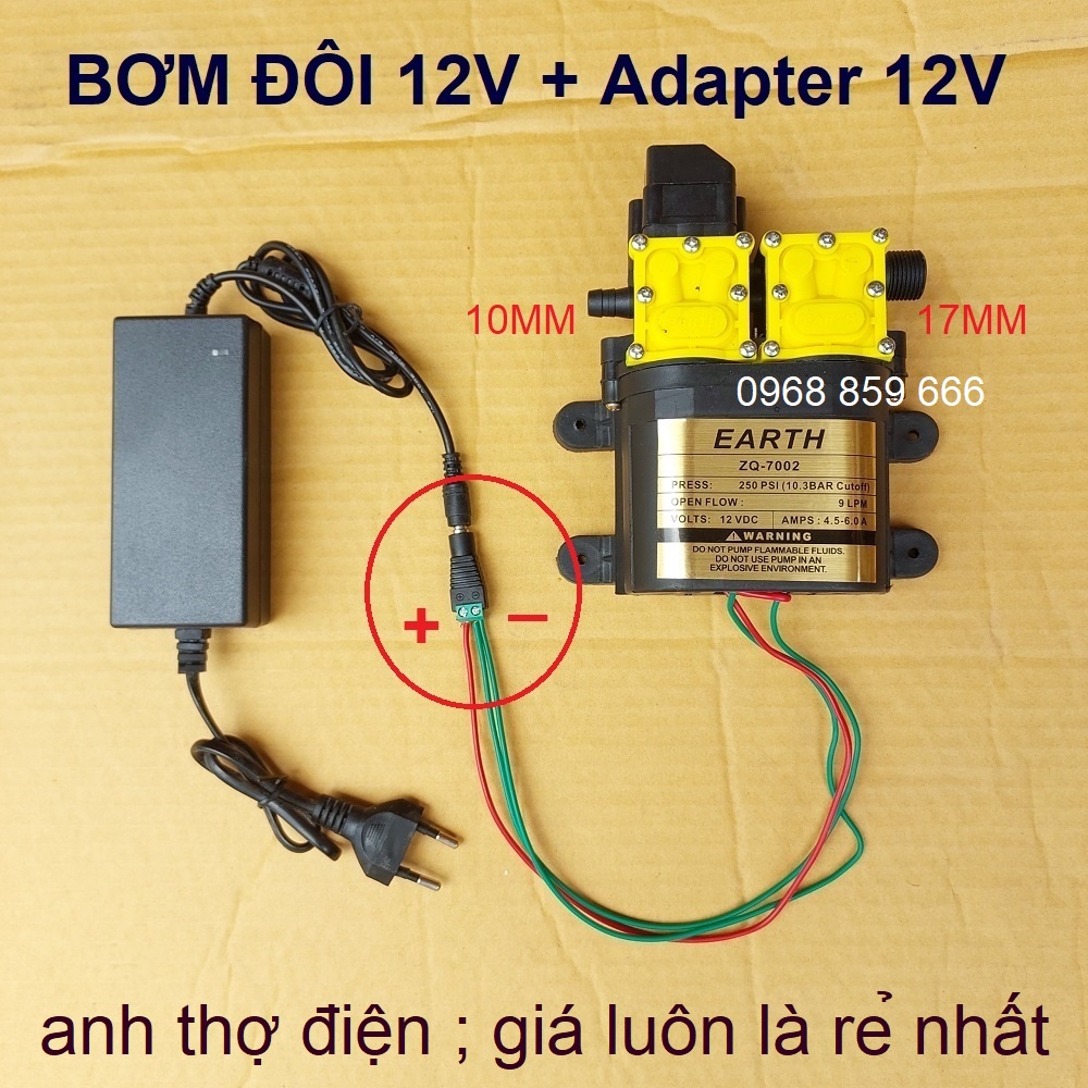 máy bơm EARTH đôi áp lực cao 12v - rửa xe ,tưới cây ,phun sương (BƠM 12V ĐÔI)