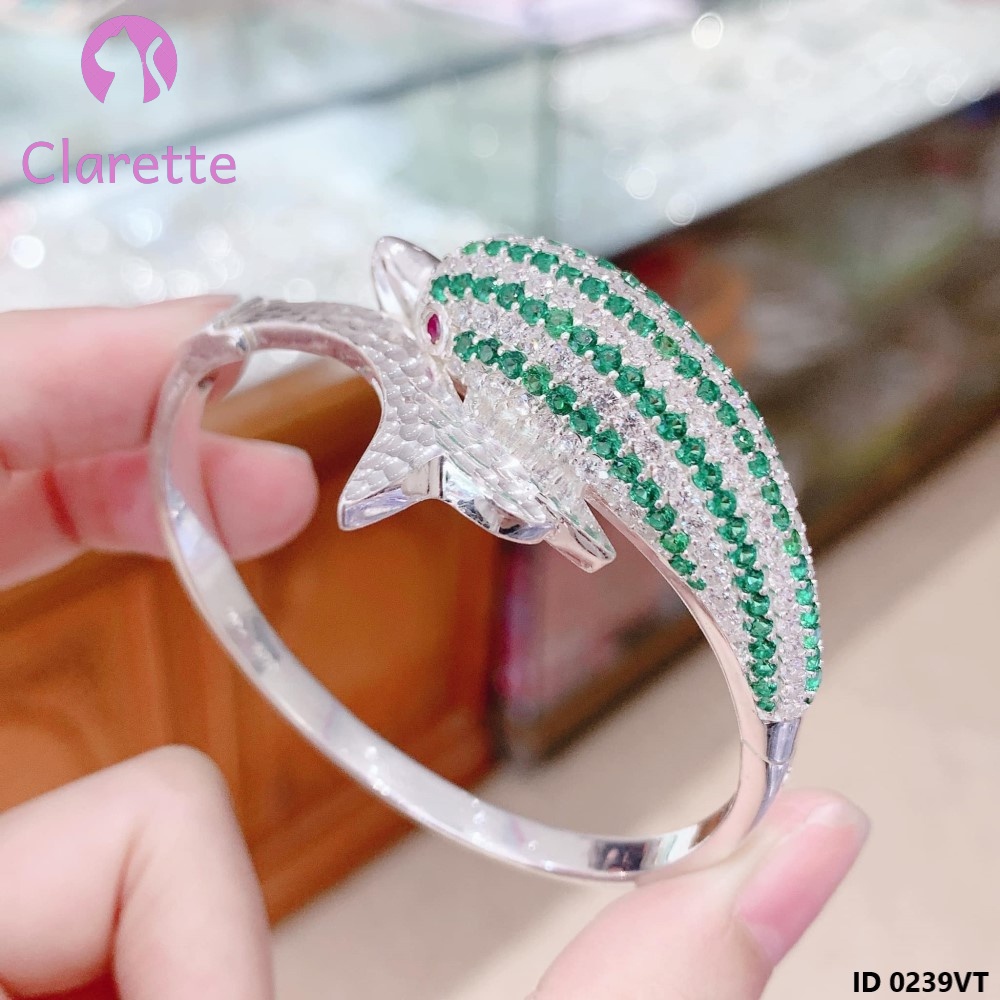 Vòng tay bạc hở hình cá heo Clarette 0239VT