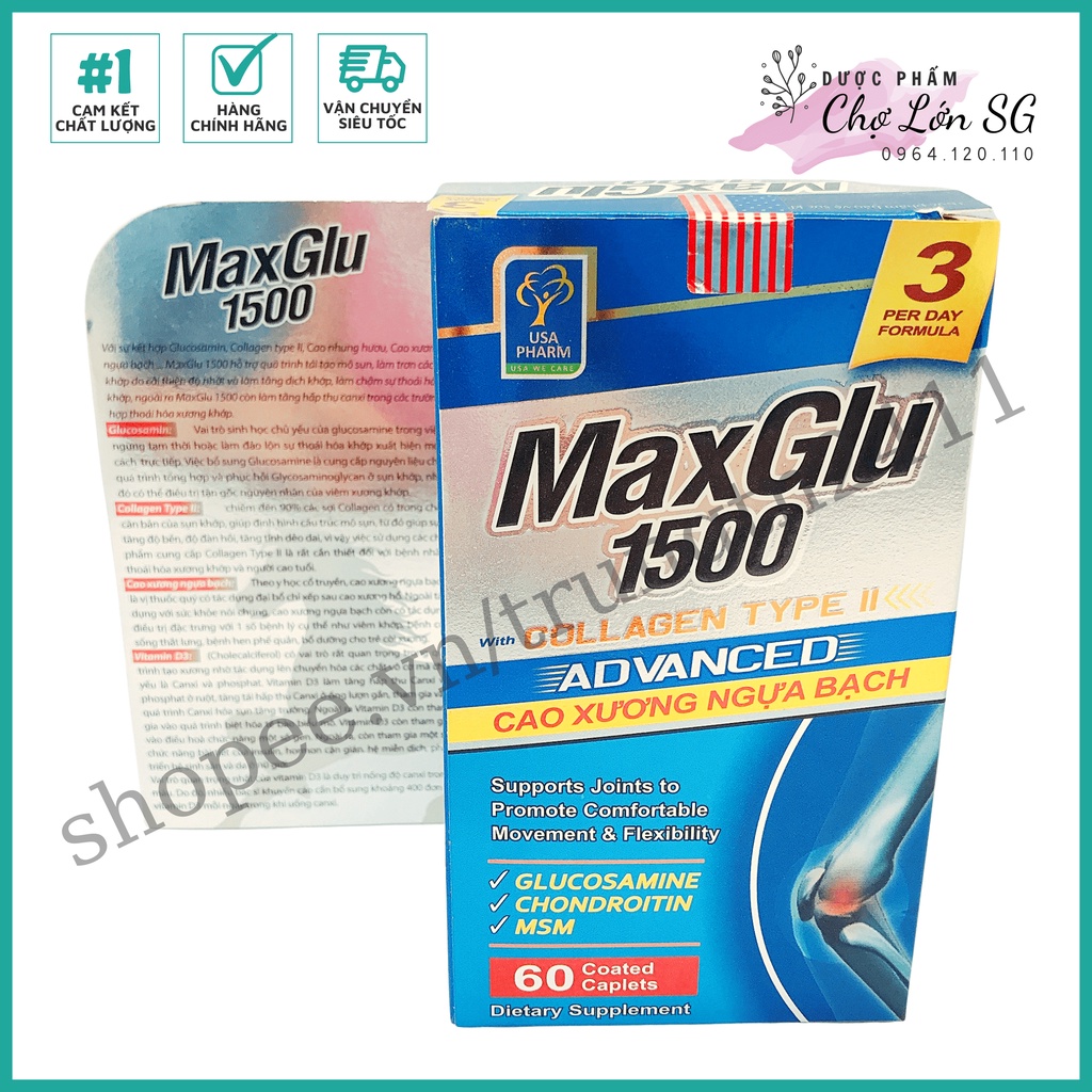 Viên uống xương khớp MAXGLU 1500 hỗ trợ thoái hóa khớp giảm đau mỏi - Chai 60 viên