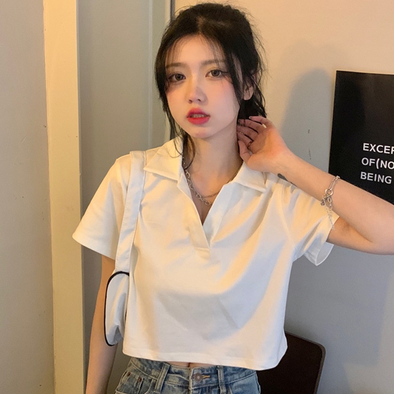 Áo polo nữ, áo croptop nữ có cổ vải cotton co giãn thoáng mát croptop ngắn tay thun đẹp form rộng ACN002