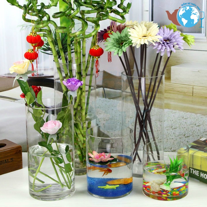 D10CM x H10CM-Lọ hoa hồ cá thủy tinh dáng trụ tròn