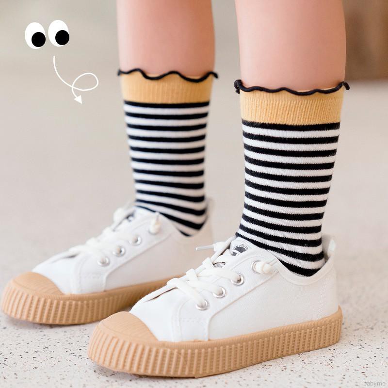 Vớ cotton dài giữ ấm họa tiết kẻ sọc duyên dáng dành cho bé gái