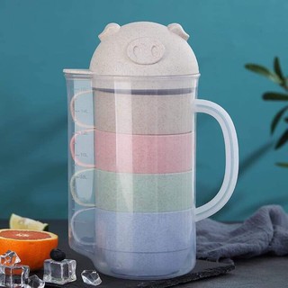 Bộ bình ly lúa mạch 5 món hình heo
