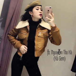 Áo da lộn cổ lông