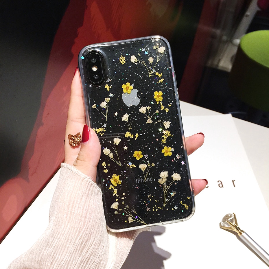 Ốp Điện Thoại Họa Tiết Hoa Khô Lấp Lánh Cho Samsung Galaxy S20 Plus S20 U1Ta S8 Plus S9 Plus S10 Plus Note 10 Plus A10 A20 A40 A50 A71 A51 A71