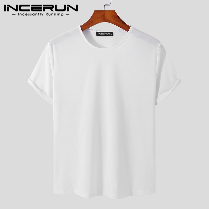 Áo thun INCERUN ngắn tay cổ tròn màu sắc đơn giản thời trang hè cho nam