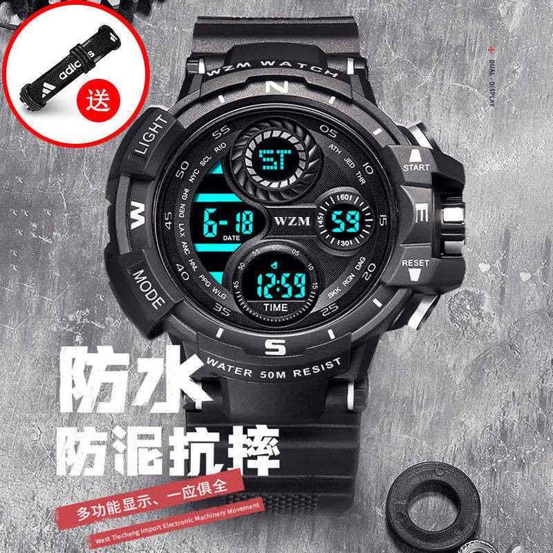 Đồng hồ nam nam sinh viên phiên bản Hàn Quốc của xu hướng đồng hồ báo thức không thấm nước ánh sáng màu xanh lá cây thể