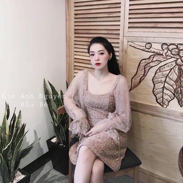 VÁY DẠ TAY PHA REN ĐÍNH NG.ỌC