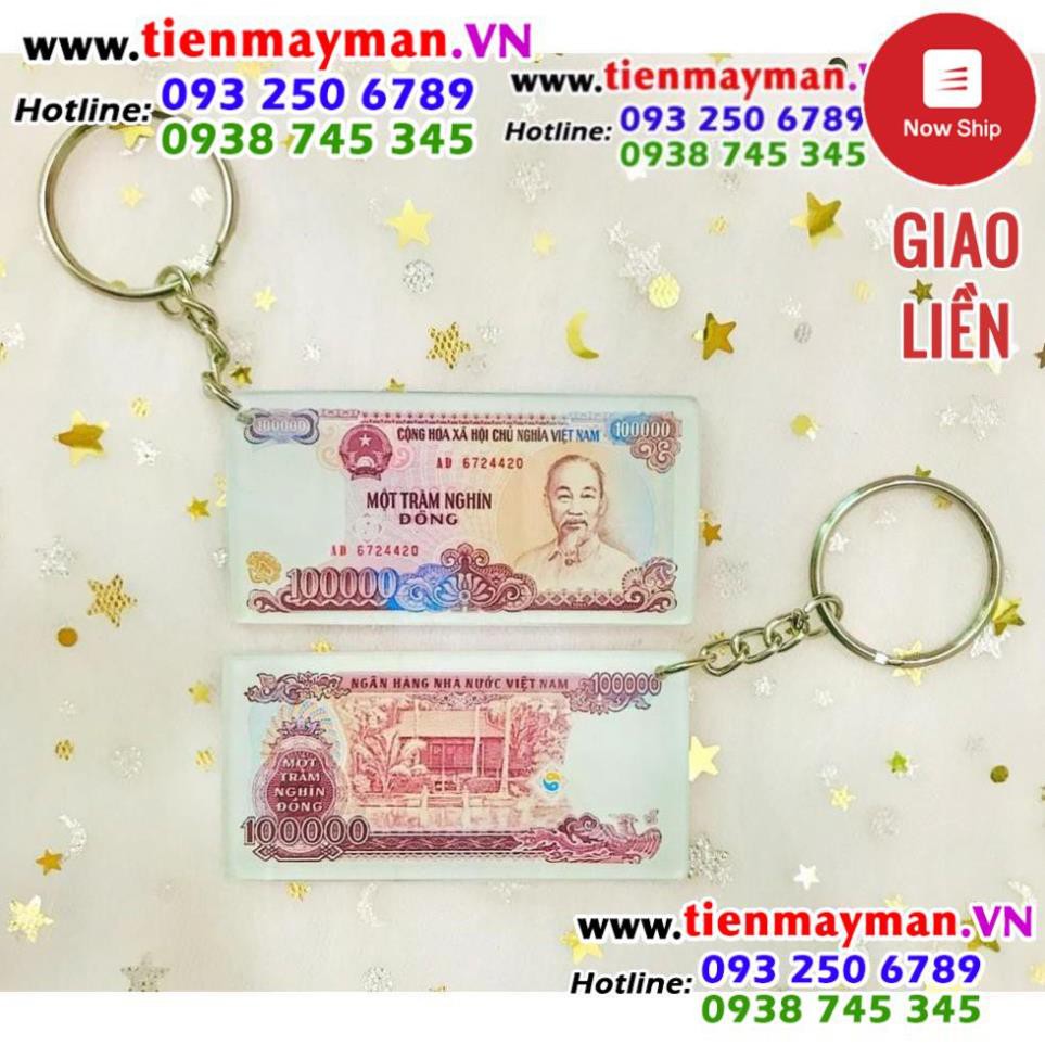 [shopee trợ giá] MÓC KHÓA HÌNH TIỀN XƯA - Tờ tiền 100.000 Đồng giấy cotton tím xưa