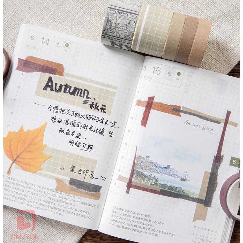 Bộ 10 washi tape băng keo vintage, pastel 2 size | BSW004