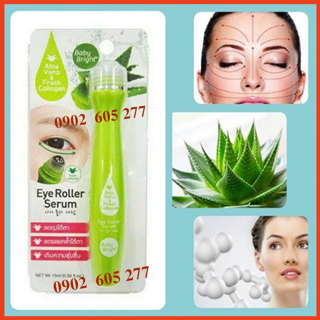 [Hàng chính hãng] Bút lăn mắt lô hội và collagen tươi Baby Bright Aloe Vera & Fresh Collagen Eye Roller Serum 15ml