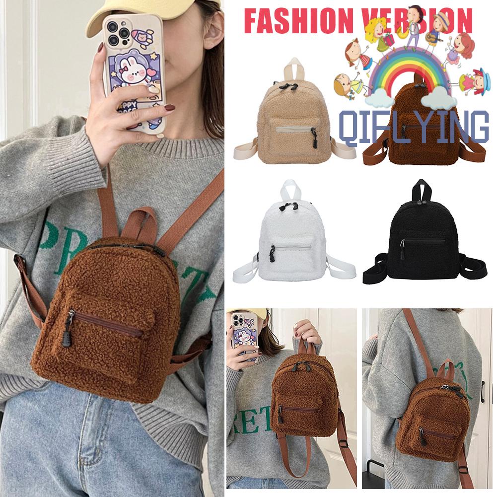 Balo mini vải lông cừu màu trơn phong cách vintage thời trang thu đông cho nữ