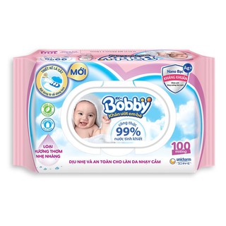 Thùng 16 Gói Khăn ướt Bobby Care hương thơm nhẹ nhàng 100 miếng gói Hồng