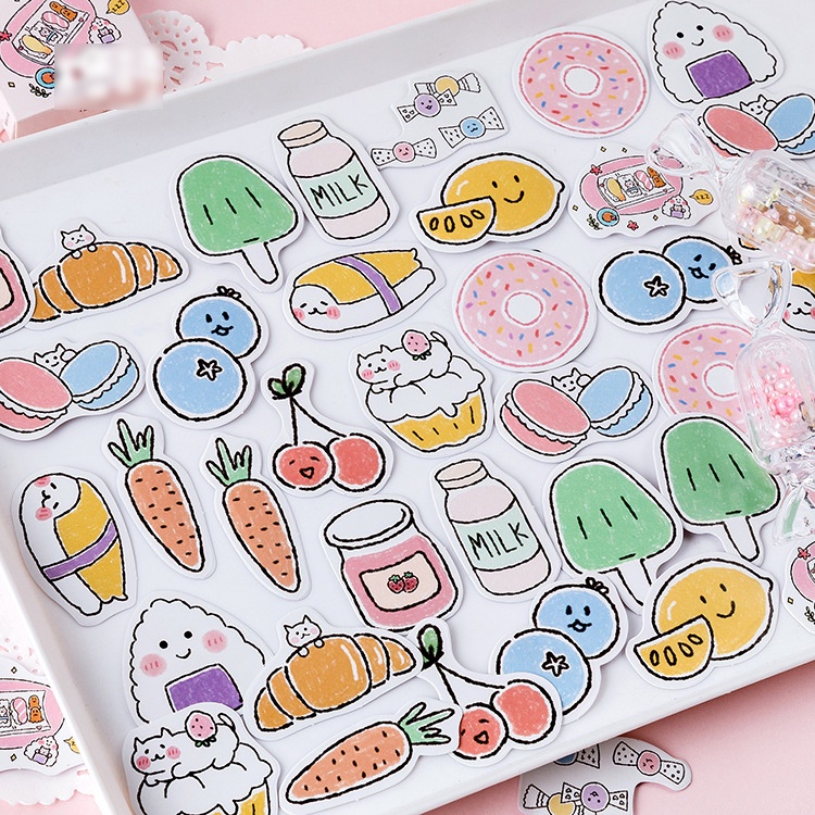 Sticker chủ đề Đồ Ăn Nhẹ - Hộp 45 miếng dán trang trí sổ tay Bullet Journal - M220