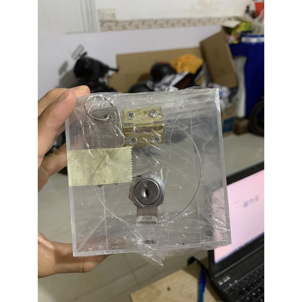 Thùng phiếu mica 10x10x10cm- Thùng bốc thăm mica - Có sẵn ổ khóa