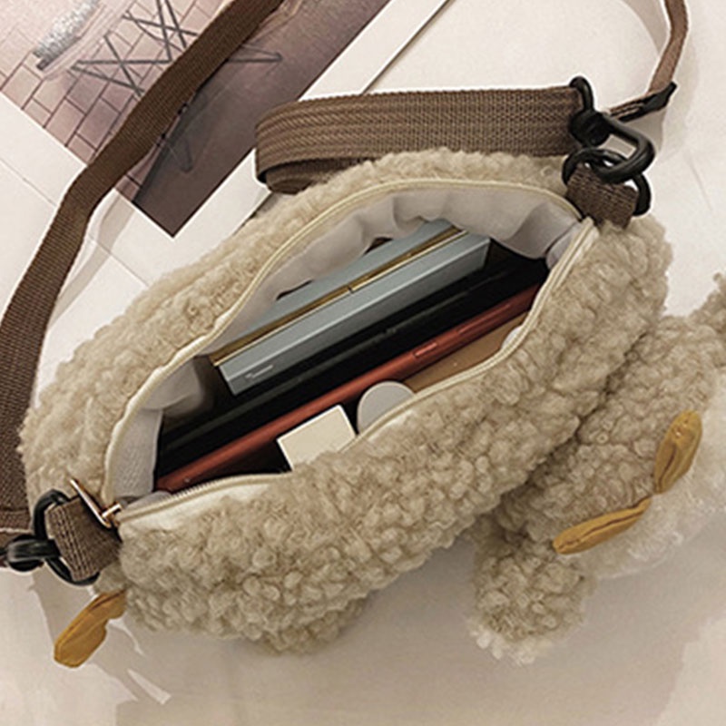 BEIBAOBAO   Túi đeo chéo bằng lông cừu họa tiết hoạt hình dễ thương cho bé gái